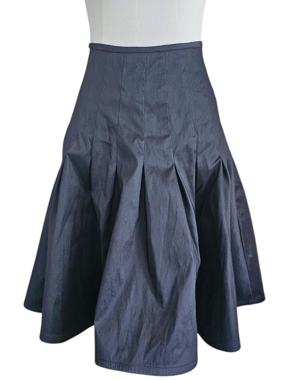 Tadashi Shoji Black Pleated Midi Skirt Taffeta A Line Size 10